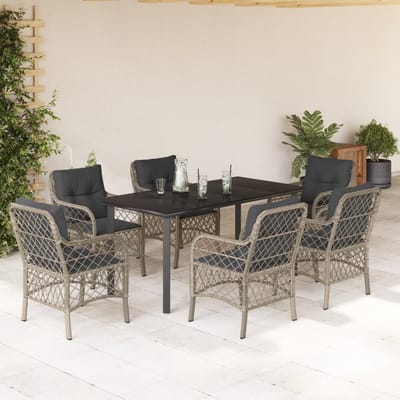 vidaXL - 7-delige - Tuinset - met - kussens - poly - rattan - grijs