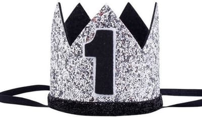 1e verjaardag cakesmash glitter hoedje zilver met zwart - cakesmash - eerste - 1 - verjaardag - hoed - birthday