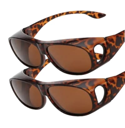2x PD® Unisex Overzet Zonnebril met Schilpadmotief - Mat Bruine Glazen - Gepolariseerde Lens en 100% UV400 Bescherming
