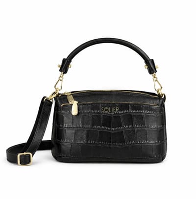 Solier FL60 LINETTE baguettetas dames – kleine leren schoudertas met rits – zwart