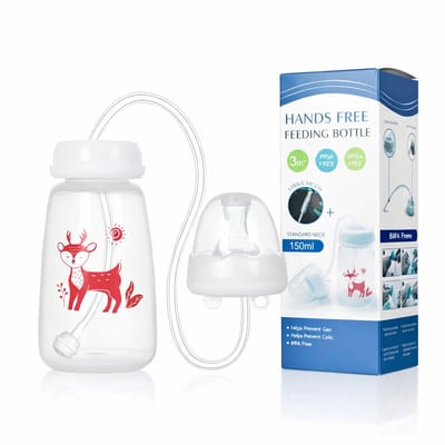 Hands-Free Babyfles 150 ml – BPA-vrij – Anti-Koliek – Hands Free Feeding Bottle – Voor Thuis & Onderweg