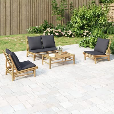 vidaXL - 4-delige - Loungeset - met - kussens - bamboe - donkergrijs