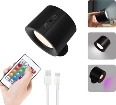 RGB Oplaadbare Wandlamp voor Binnen – Zwart – 2500mAh – 1 Kant RGB + 1 Kant 3000K/4000K/6500K - Draadloos & Dimbaar – Magnetisch Afneembaar – Touch & Afstandsbediening – Eenvoudige Montage