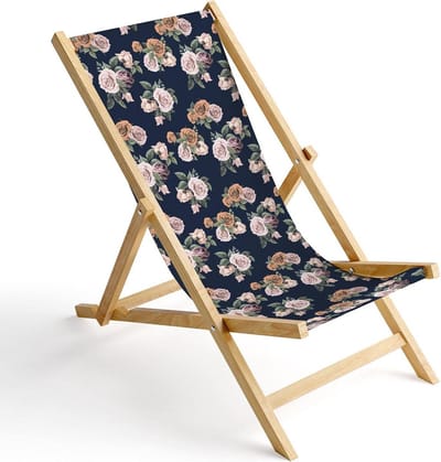 Inklapbare houten ligstoel met verwisselbare hoes en vintage rozenmotief