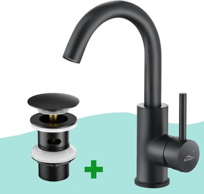 Auralum max Wastafelkraan Zwart - Badkamerkraan Zwart - Mit Pop-up Afvoerventiel - Mengkraan Wastafel - Warm en Koud - 360° Draaibare wastafelmengkraan