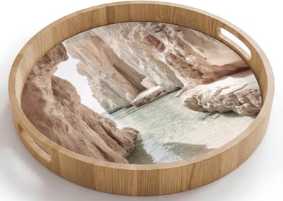 Dienblad rond 40x40 cm - Schootdienblad hout - Rotsen - Zee - Zand - Kloof - Borrelplank rechthoek - Plateau houten dienbladen