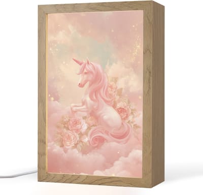 Nachtlampje 20x30 cm - Kinder lampje - Eenhoorn - Wolken - Roze - Tafellamp kinderkamer - Slaapkamer lamp - Bedlamp kinderen - Kinderlampje stopcontact - Wandlamp babykamer - Nachtlampjes