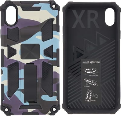 Hoesje Geschikt voor iPhone XR Hoesje - Rugged Extreme Backcover Camouflage met Kickstand – Paars