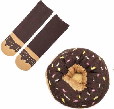 Donut sokken - sokken in de vorm van een Donut - Fudge met regenboog sprinkles