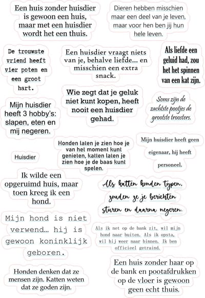 Bullet Journal Stickers - Planner Agenda Stickers - Huisdieren quote stickers - 16 die cut stickers - tekst stickers - Scrapbook stickers - Ephemera Deco stickers - volwassenen en kinderen