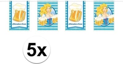 Oktoberfest - 5x Oktoberfest/bierfeest vlaggenlijnen/slingers rechthoekig 10 meter - Feestartikelen versiering