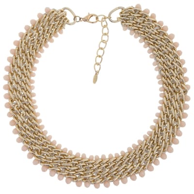 Behave Statement Ketting – Gevlochten Goud met Nude Roze Kralen – Nikkelvrij