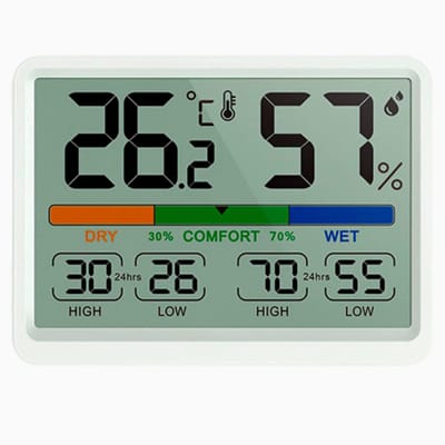 YUCONN Hygrometer - Weerstation - Luchtvochtigheidsmeter - Thermometer Voor Binnen - 24 uurs gemiddelde - Incl. Batterij en Magneetstrip