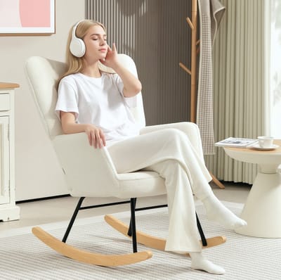 STILVORA Schommelstoel - Relax Fauteuil 71 x 98 x 101 cm - Met Armleuningen En Hoge Rugleuning - Voor Woonkamer En Slaapkamer - Polyester Wit