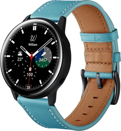 By Qubix - lederen bandje 20mm - Blauw - Geschikt voor Samsung Galaxy Watch 7 (40 & 44mm) - Galaxy Watch FE - Galaxy Watch 6 - Galaxy Watch 6 Pro - Galaxy Watch 5 - 5 Pro - Galaxy Watch 4 - 4 Classic - Active 2 - Watch 3 (41mm)