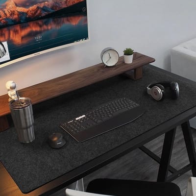 Grote Vilt Bureauonderlegger XXL 90 x 43 cm 3mm Dikte Antislip Bureau Mat voor Thuis en Kantoor (Donkergrijs) - Ideaal voor Laptop, Computer en Schrijven