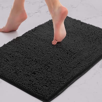 Badmat Pluche - Badkamertapijt Douchemat - Badkamer Comfort - Extra Zacht Chenille - 43 x 60 cm - Zwart