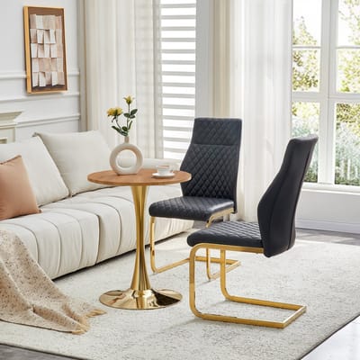 FloraGrace Ronde Eettafelset 60 cm Met 2 Stoelen - MDF Tafelblad En Metalen Onderstel - Voor Eetkamer En Woonkamer - Zwart En Goud