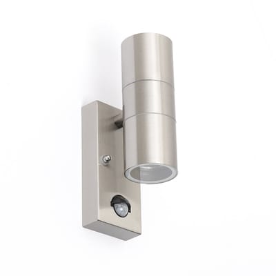 QAZQA duo - Moderne Buitenlamp met Bewegingsmelder | Bewegingssensor | sensor Up Down voor buiten - 2 lichts - D 110 mm - Staal - Buitenverlichting
