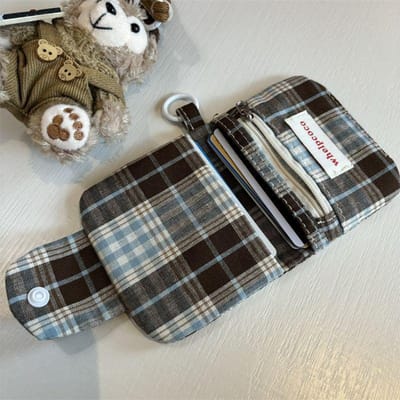 Accessoire suspendu à carreaux vintage, Porte-cartes style frais et Porte-monnaie multicouche gray
