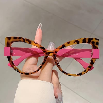 Oversized Kattenoog Bril Stijlvol Gekleurd Blokkerend Ontwerp Groene Glazen Chique Luipaardprint Bril Mode Lijn Versiering Verloop