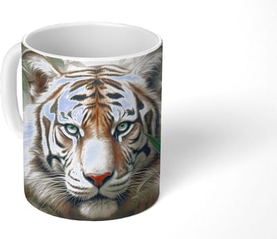 Mok - Koffiemok - Tijger - Vlinders - Dieren - Jungle - Bloemen - Mokken - 350 ML - Beker - Koffiemokken - Theemok