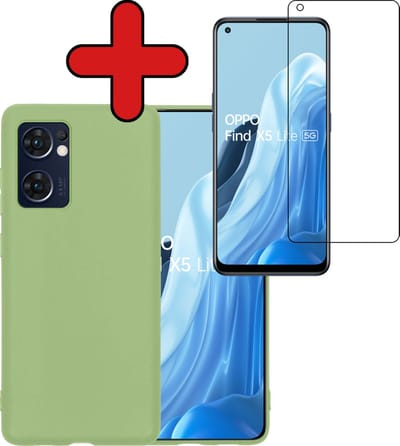Hoesje - Met Screenprotector - Geschikt voor OPPO Find X5 Lite - Sterk & Shockproof - Telefoon Hoes - Back Cover - Siliconen Case - Telefoonhoes - Groen