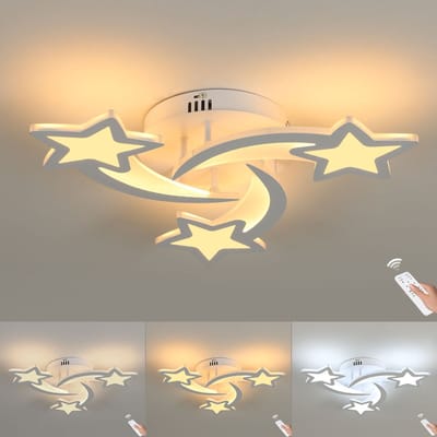 Dimbare LED-plafondlamp, 30W moderne stervormige plafondlamp met 3 koppen, afstandsbediening voor slaapkamer, woonkamer, eetkamer, kinderen