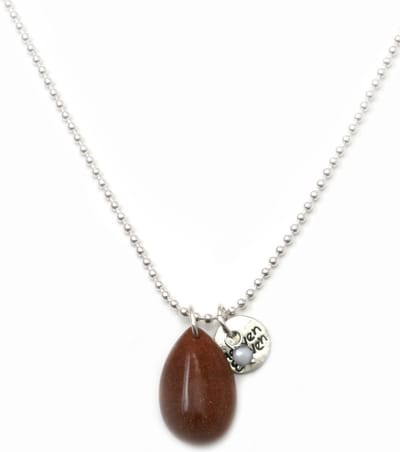 Heaven Eleven ketting rvs ballchain met een drop goudbruin natuursteen