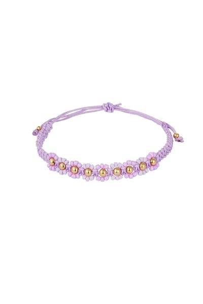 Armband - Yehwang - Lila - Touw - Bloemen - Stainless steel sieraden