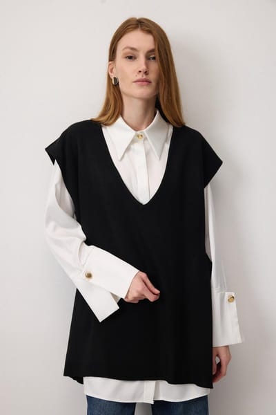 Touché Privé - Gebreide spencer met V-hals ve strikdetail - Zwart - Dames
