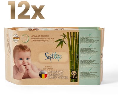 Biologische Bamboe Babydoekjes – Voordeelverpakking - 960 doekjes = 80 wipes × 12