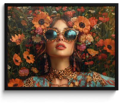 Poster in lijst - Fotolijst 70x50 cm - Posters - Vrouwen - Bloemen - Modern - Bril - Abstract - Posterlijst zwart - Decoratie - Wanddecoratie woonkamer - Muurdecoratie slaapkamer