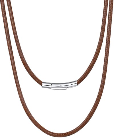 Gevlochten leren ketting, 2 mm/3 mm, voor heren en dames, rubberen halsband met roestvrijstalen sluiting, zwart/bruin, lengte 40-76 cm
