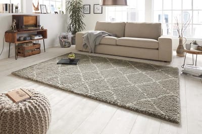 Hoogpolig vloerkleed geruit Allure - grijs/crème 120x170