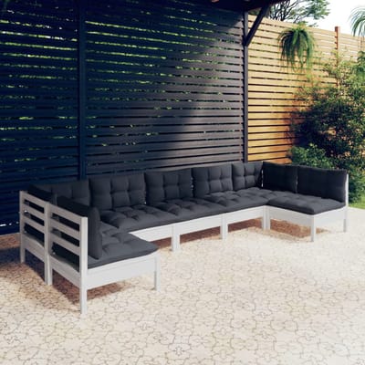 vidaXL - 7-delige - Loungeset - met - kussens - massief - grenenhout - wit