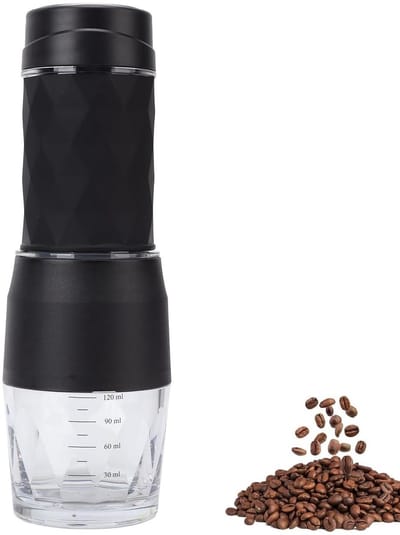 Store_8 - Portable Coffee Maker - Mini Espresso Machine - Handdruk Koffiemachine - Zwart - Geschikt voor Capsule en Gemalen Koffie - Ideaal voor Bu...