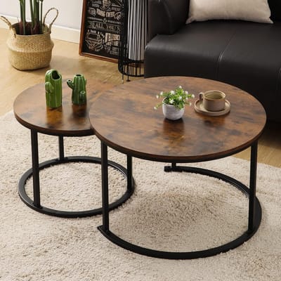 Salontafel Set - Ronde Tafels - Woonkamer Decoratie - Set van Twee - 70 cm Doorsnede - Bruin
