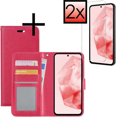 Hoesje - Met 2x Screenprotector - Geschikt voor Samsung Galaxy A36 - Luxe Pasjeshouder - Bookcase Portemonee - Flip Case - Kunstleer Book Case - Flipcase Hoes - Book Cover - Walletcase - Portemonneehoes - Donkerroze