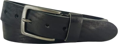 Vintage Leren Heren/Dames Riem | 3,5cm breed | Riemmaat: 95cm (totale lengte: 110cm) | 100% echt leer | Kleur: zwart | Nikkelvrije gesp