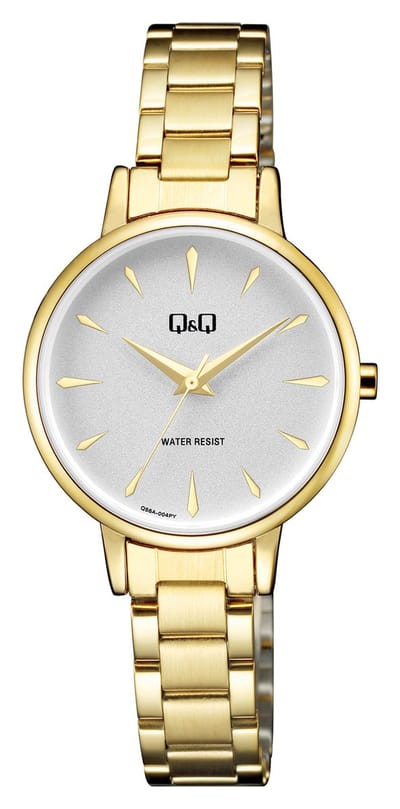 Q&Q Q56A-004PY - Horloge - Analoog - Dames - Vrouwen - Stalen band - Rond - Metaal - Strepen - Goudkleurig - Wit