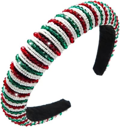 Feestelijke Dikke Gewatteerde Hoofdband met Strass Kralen - Rood en Groen voor Dames en Meisjes