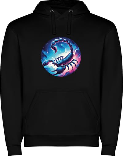 Zwarte unisex hoodie met “ Kleurrijke Sterrenbeeld Schorpioen – Astrologie – Horoscoop – Zodiac Signs “ Print Full Color Color merk Roly maat S