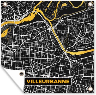Tuin poster Villeurbanne - Stadskaart – Plattegrond – Kaart – Frankrijk - 200x200 cm - Tuindoek