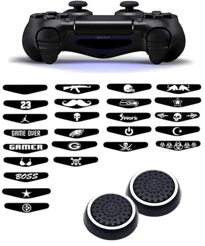 Gadgetpoint - Thumb Grips + Stickers voor PS4, PlayStation 4 - Gaming Thumbgrips - Performance Thumbsticks - Anti-Slip Joystick Caps - Bescherming Accessoires - Zwart/Wit + Willekeurige Sticker