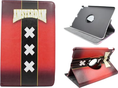 HB Hoes Geschikt voor Apple iPad 9.7 (2017 & 2018) met Print - Draaibare Tablet Case met Standaard - Amsterdam