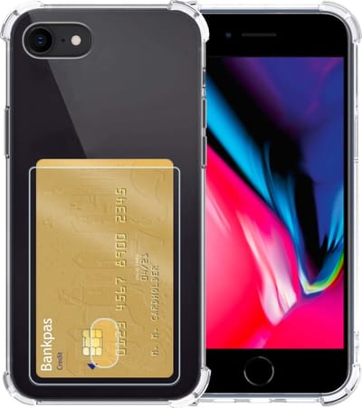 Hoesje - Geschikt voor Apple iPhone 7 - Met Pashouder en Kaarthouder - Telefoon Hoes Shockproof - Siliconen Case - Shock Proof - Back Cover - Pasjes Houder - Telefoonhoes - Transparant