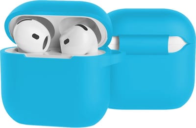 Case - Geschikt voor Apple AirPods 4 - Siliconen Hoes met Clip - Silicone Hoesje Cover - Lichtblauw