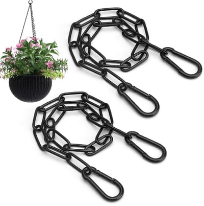 Zwarte roestvrijstalen ketting 0,6 m, 2 stuks, met karabijnhaak, voor hekpoorten en tuinpoorten, duurzame metalen schakelketting