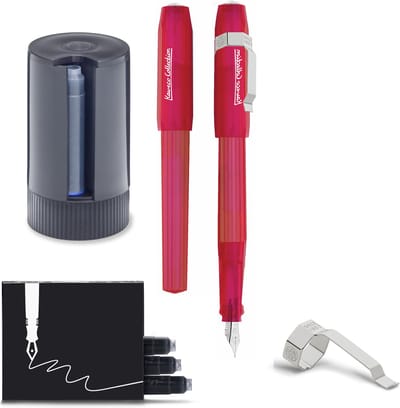 Kaweco - Vulpen Perkeo INFRARED - MEDIUM - Clip Silver - Dispenser Twist & Out silver with 8 blue cartridges - doosje zwarte Vulpeninkt